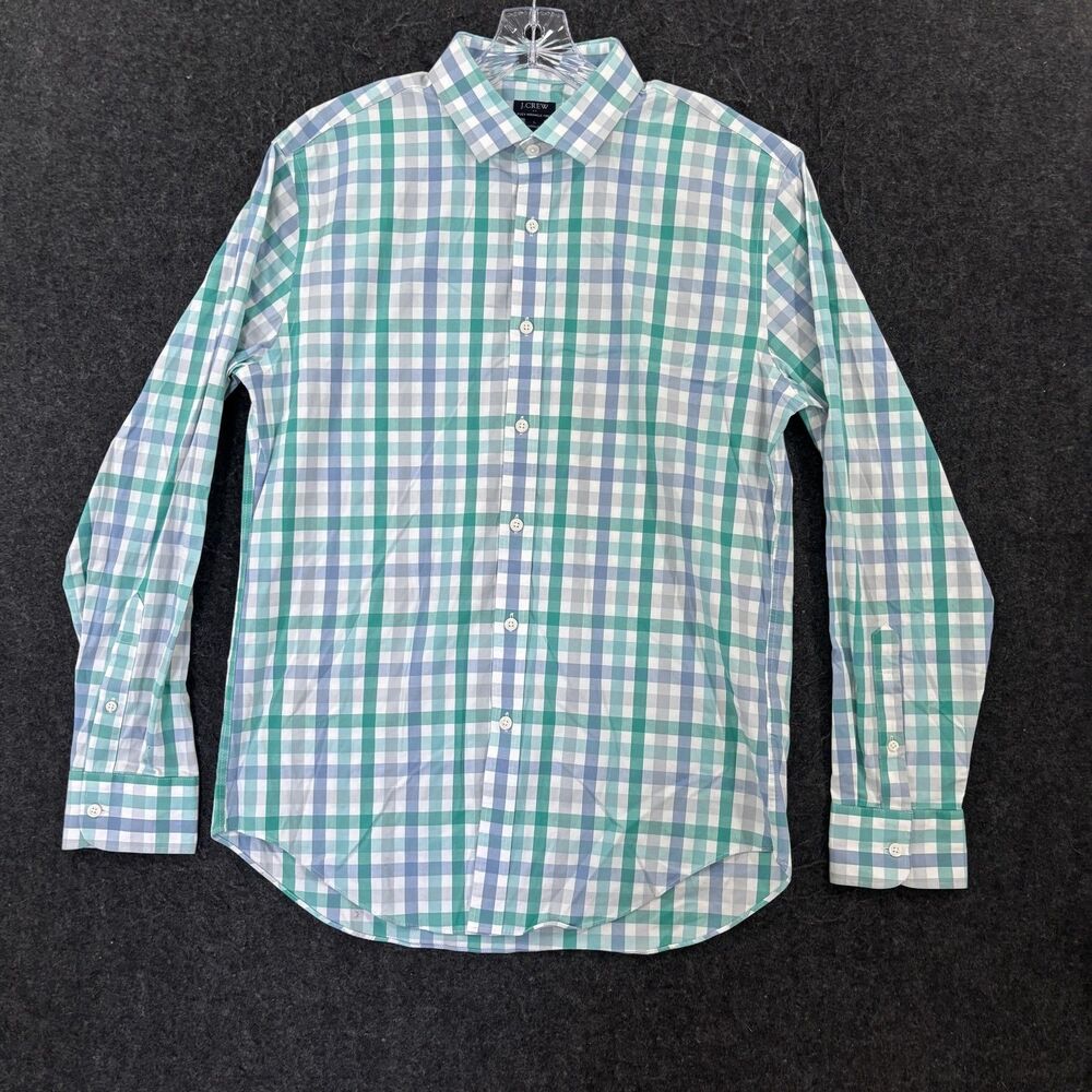 J.Crew Flex Wrinkle Free Shirt Men's Large Green Check Button Up Slim Stretch